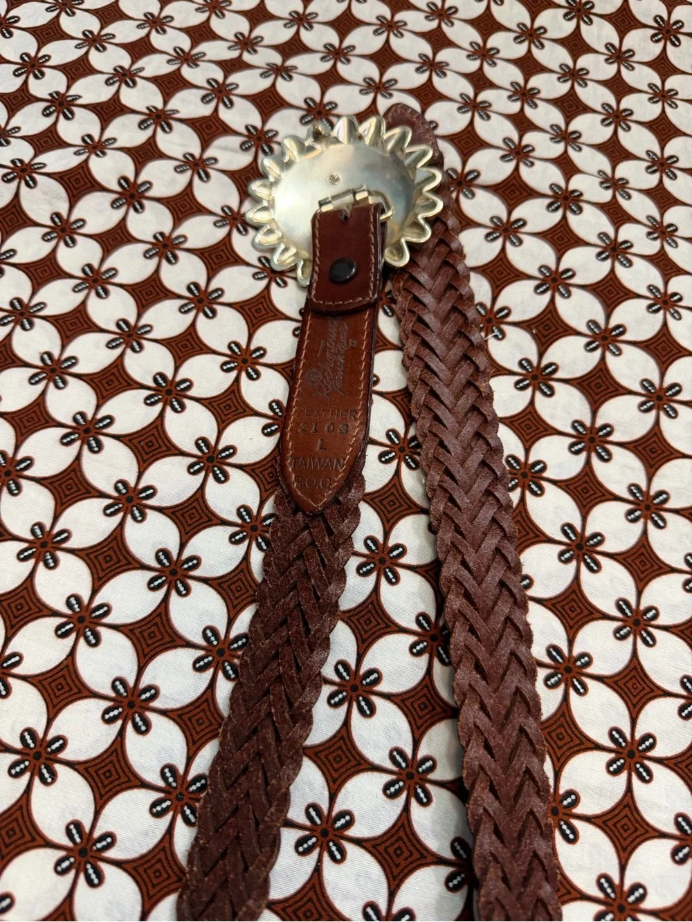 Rockmount Ranch Braided Brown Leather Belt with Silver Sunflower Buckle